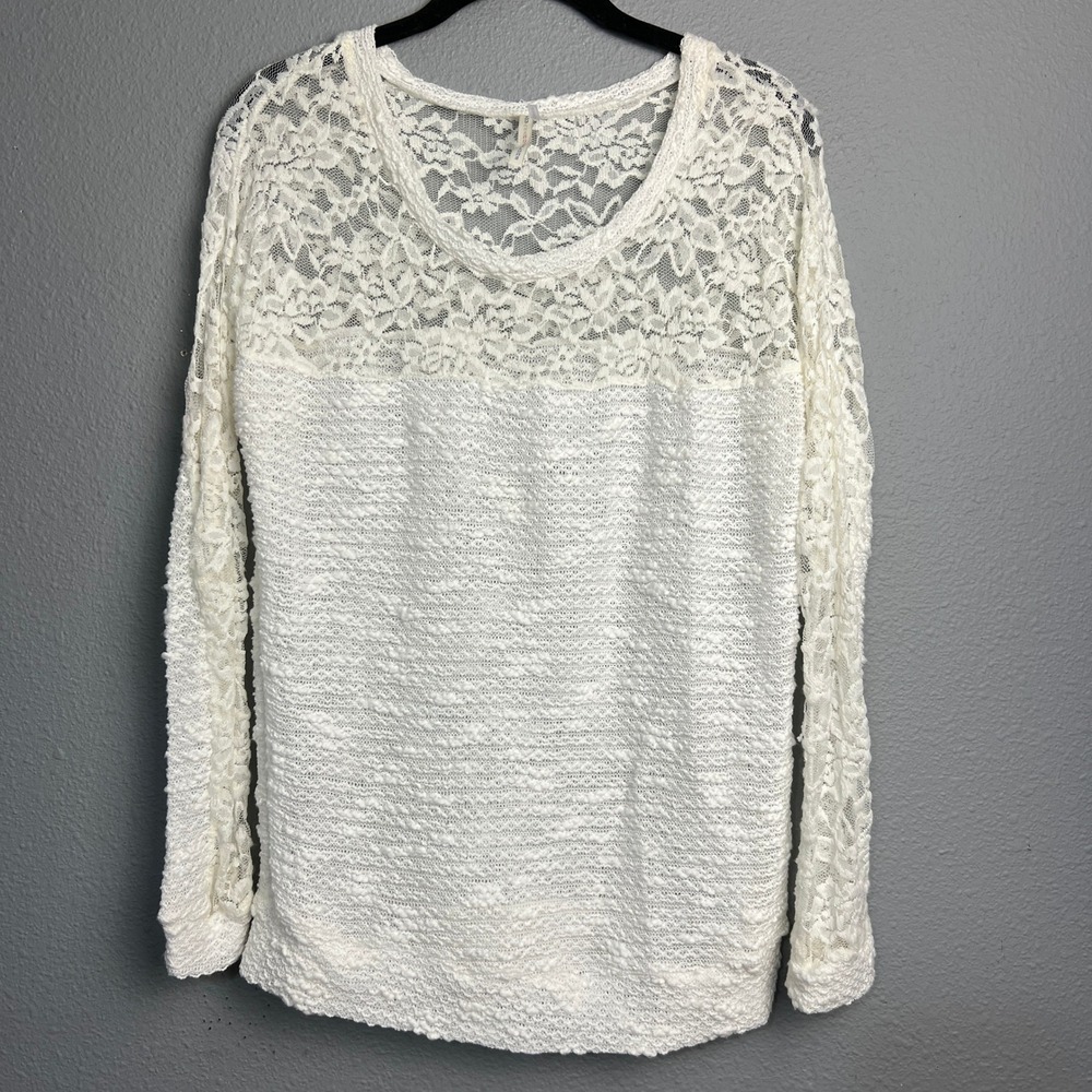 You Are Not Alone‎ Open Knit Lace Top Long SL Textured Knit Feminine Boho Size S
